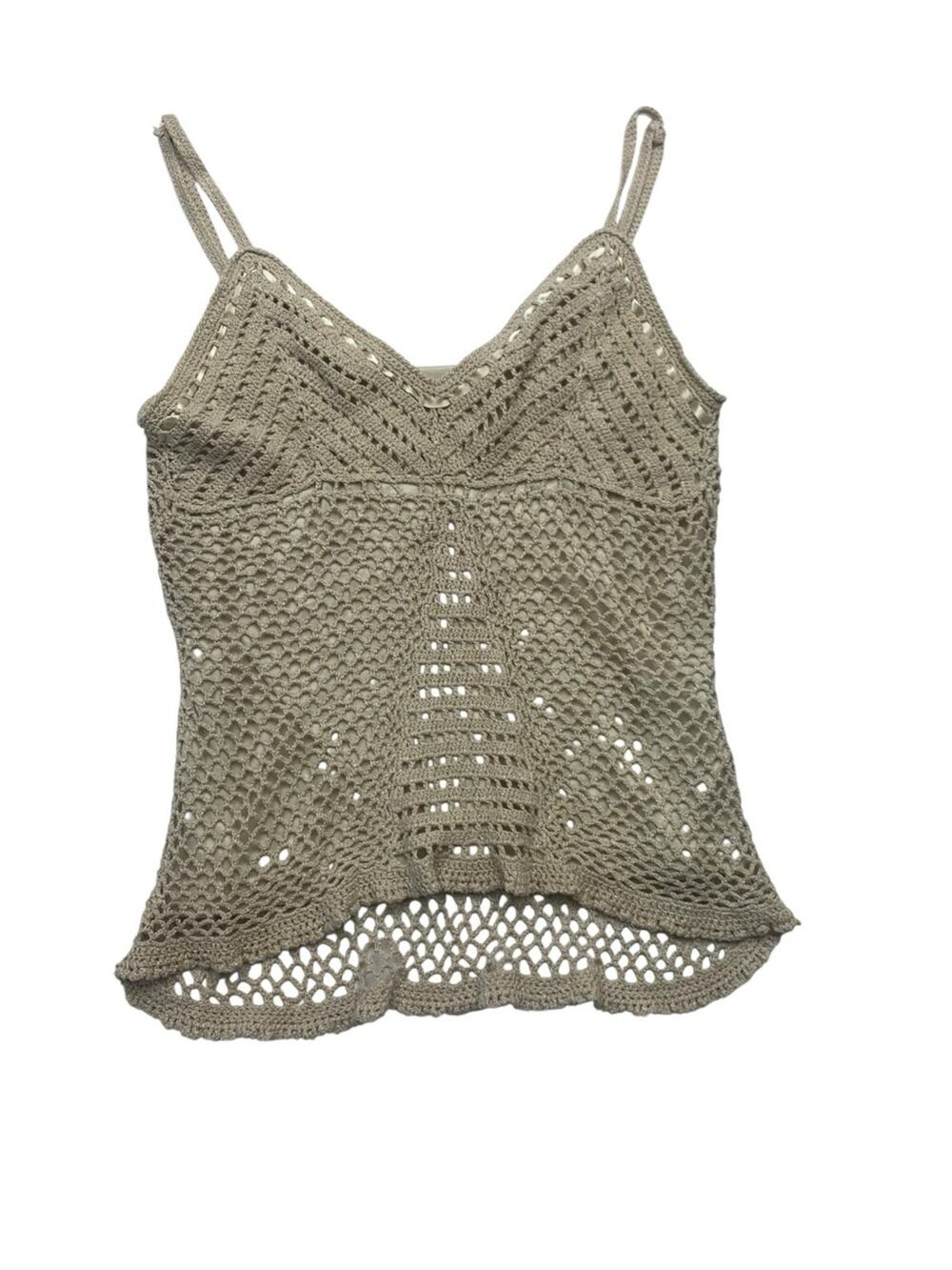 y2k size small mermaid Beige Crochet Knit Spaghetti Strap Tank Top